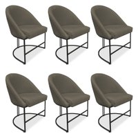 Kit 06 Cadeiras Poltrona de Jantar Bela Suede Marrom Rato Base Metálica Industrial Preto - Pallazio