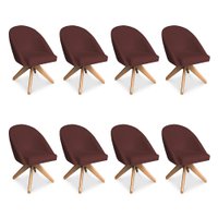 Kit 08 Poltronas Cadeira Giratória Bela Suede Marsala Base de Madeira - Pallazio