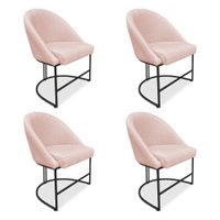 Kit 04 Cadeiras Poltrona de Jantar Bela Suede Rosa Bebê Base Metálica Industrial Preto - Pallazio