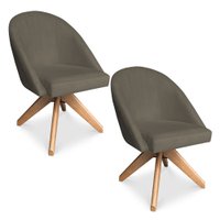 Kit 02 Poltronas Cadeira Giratória Bela Suede Marrom Rato Base de Madeira - Pallazio