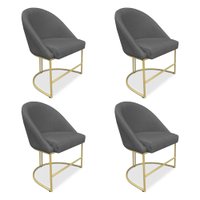Kit 04 Cadeiras Poltrona de Jantar Bela Suede Grafite Base Metálica Industrial Dourado - Pallazio