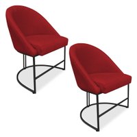 Kit 02 Cadeiras Poltrona de Jantar Bela Suede Vermelho Base Metálica Industrial Preto - Pallazio