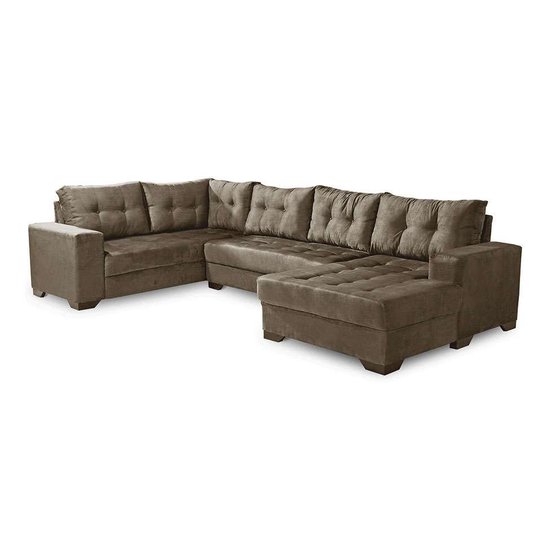 Sofá de Canto 6 Lugares com Chaise Direito Dijon Suede Amassado Marrom