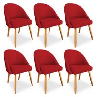 Kit 06 Cadeiras Jantar Bela Suede Vermelho Pés Palito Castanho - Pallazio