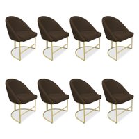 Kit 08 Cadeiras Poltrona de Jantar Bela Suede Marrom Base Metálica Industrial Dourado - Pallazio