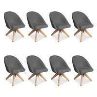 Kit 08 Poltronas Cadeira Giratória Bela Suede Grafite Base de Madeira - Pallazio