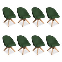 Kit 08 Poltronas Cadeira Giratória Bela Suede Verde Base de Madeira - Pallazio