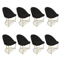 Kit 08 Cadeiras Poltrona de Jantar Bela Suede Preto Base Metálica Industrial Dourado - Pallazio