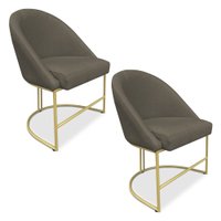 Kit 02 Cadeiras Poltrona de Jantar Bela Suede Marrom Rato Base Metálica Industrial Dourado - Pallazio