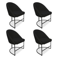 Kit 04 Cadeiras Poltrona de Jantar Bela Suede Preto Base Metálica Industrial Preto - Pallazio