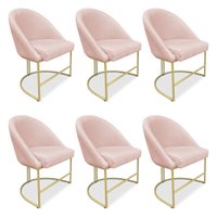 Kit 06 Cadeiras Poltrona de Jantar Bela Suede Rosa Bebê Base Metálica Industrial Dourado - Pallazio