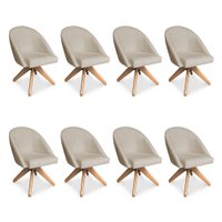 Kit 08 Poltronas Cadeira Giratória Bela Suede Bege Base de Madeira - Pallazio