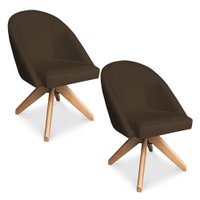Kit 02 Poltronas Cadeira Giratória Bela Suede Marrom Base de Madeira - Pallazio