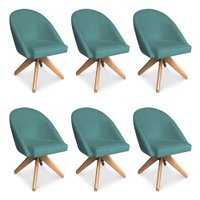 Kit 06 Poltronas Cadeira Giratória Bela Suede Azul Turquesa Base de Madeira - Pallazio