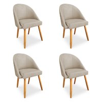 Kit 04 Cadeiras Jantar Bela Suede Bege Pés Palito Castanho - Pallazio