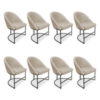 Kit 08 Cadeiras Poltrona de Jantar Bela Suede Bege Base Metálica Industrial Preto - Pallazio