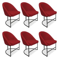 Kit 06 Cadeiras Poltrona de Jantar Bela Suede Vermelho Base Metálica Industrial Preto - Pallazio