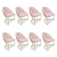 Kit 08 Cadeiras Poltrona de Jantar Bela Suede Rosa Bebê Base Metálica Industrial Dourado - Pallazio