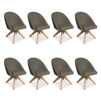 Kit 08 Poltronas Cadeira Giratória Bela Suede Marrom Rato Base de Madeira - Pallazio
