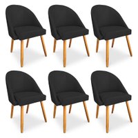 Kit 06 Cadeiras Jantar Bela Suede Preto Pés Palito Castanho - Pallazio