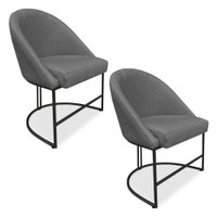 Kit 02 Cadeiras Poltrona de Jantar Bela Linho Grafite Base Metálica Industrial Preto - Pallazio