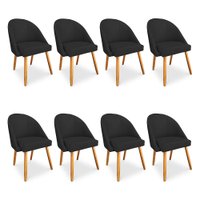 Kit 08 Cadeiras Jantar Bela Suede Preto Pés Palito Castanho - Pallazio