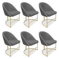 Kit 06 Cadeiras Poltrona de Jantar Bela Linho Grafite Base Metálica Industrial Dourado - Pallazio