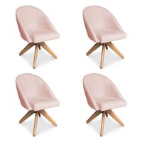 Kit 04 Poltronas Cadeira Giratória Bela Suede Rosa Bebê Base de Madeira - Pallazio