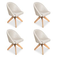 Kit 04 Poltronas Cadeira Giratória Bela Linho Bege Base de Madeira - Pallazio