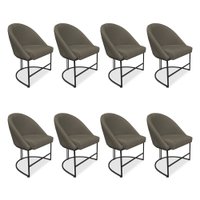Kit 08 Cadeiras Poltrona de Jantar Bela Suede Marrom Rato Base Metálica Industrial Preto - Pallazio