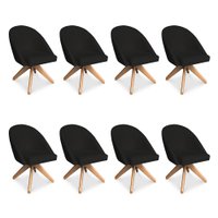 Kit 08 Poltronas Cadeira Giratória Bela Suede Preto Base de Madeira - Pallazio