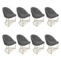 Kit 08 Cadeiras Poltrona de Jantar Bela Suede Grafite Base Metálica Industrial Dourado - Pallazio