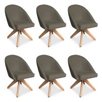 Kit 06 Poltronas Cadeira Giratória Bela Suede Marrom Rato Base de Madeira - Pallazio