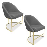Kit 02 Cadeiras Poltrona de Jantar Bela Linho Grafite Base Metálica Industrial Dourado - Pallazio