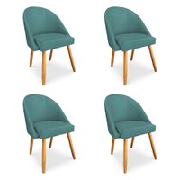 Kit 04 Cadeiras Jantar Bela Suede Azul Turquesa Pés Palito Castanho - Pallazio