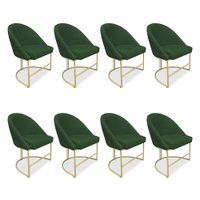 Kit 08 Cadeiras Poltrona de Jantar Bela Suede Verde Base Metálica Industrial Dourado - Pallazio