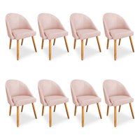 Kit 08 Cadeiras Jantar Bela Suede Rosa Bebê Pés Palito Castanho - Pallazio