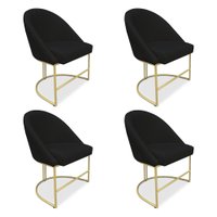 Kit 04 Cadeiras Poltrona de Jantar Bela Suede Preto Base Metálica Industrial Dourado - Pallazio