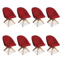 Kit 08 Poltronas Cadeira Giratória Bela Suede Vermelho Base de Madeira - Pallazio
