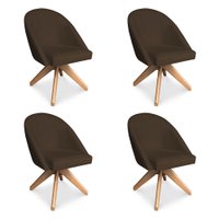 Kit 04 Poltronas Cadeira Giratória Bela Suede Marrom Base de Madeira - Pallazio