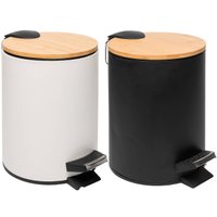 2 Lixeiras Redondas de Metal com Pedal 5L Tampa de Bambu Lyo