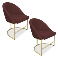 Kit 02 Cadeiras Poltrona de Jantar Bela Suede Marsala Base Metálica Industrial Dourado - Pallazio