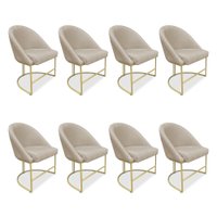 Kit 08 Cadeiras Poltrona de Jantar Bela Suede Bege Base Metálica Industrial Dourado - Pallazio