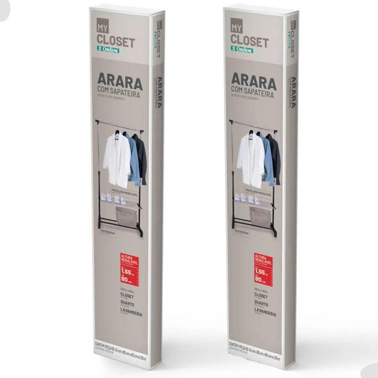 Kit 2 Araras Sapateiras Regulável 80 a 155cm Ordene Exposito