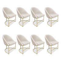 Kit 08 Cadeiras Poltrona de Jantar Bela Linho Bege Base Metálica Industrial Dourado - Pallazio