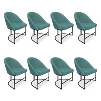 Kit 08 Cadeiras Poltrona de Jantar Bela Suede Azul Turquesa Base Metálica Industrial Preto - Pallazio