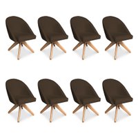 Kit 08 Poltronas Cadeira Giratória Bela Suede Marrom Base de Madeira - Pallazio
