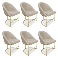 Kit 06 Cadeiras Poltrona de Jantar Bela Suede Bege Base Metálica Industrial Dourado - Pallazio