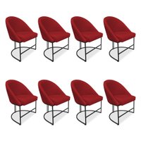 Kit 08 Cadeiras Poltrona de Jantar Bela Suede Vermelho Base Metálica Industrial Preto - Pallazio