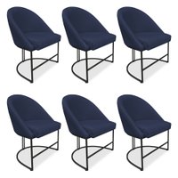 Kit 06 Cadeiras Poltrona de Jantar Bela Suede Azul Marinho Base Metálica Industrial Preto - Pallazio